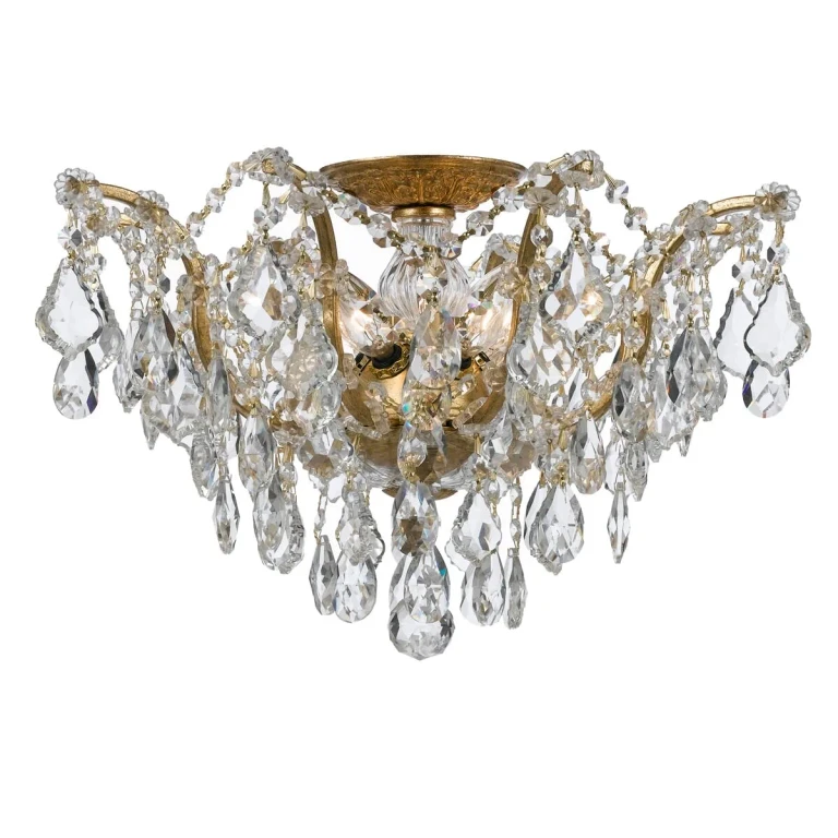 Filmore 5-Light 19" Ceiling Light in Antique Gold with Clear Hand Cut Crystals