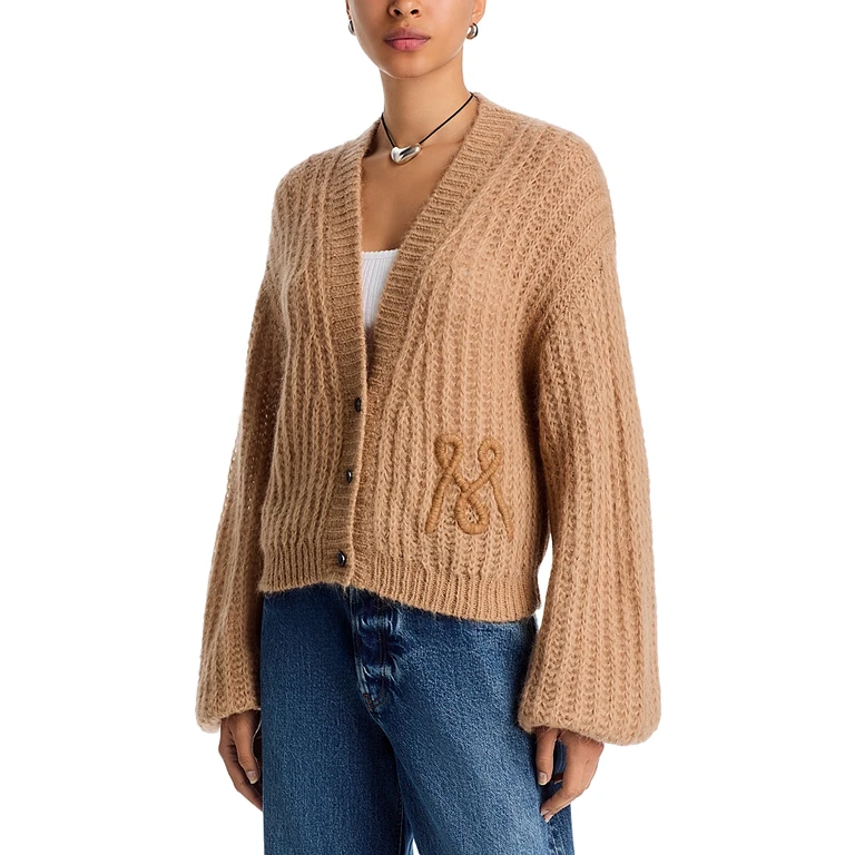 MOTHER The Puffy Sleeve Alpaca Varsity Cardigan Cotton Candy XS
