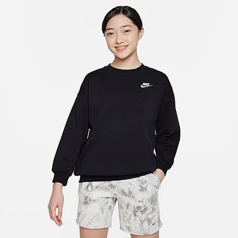 Nike Girls' Big Kids Sportswear Club Fleece Oversized Sweatshirt in Steam/White Size: XS