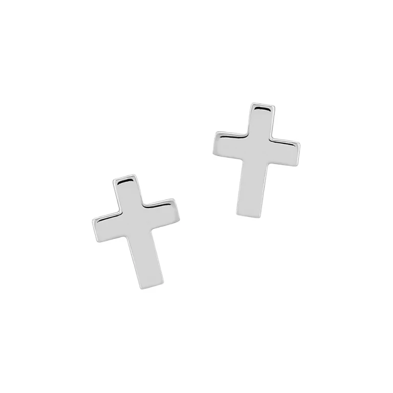 Medium Cross Stud Earrings in 14K White Gold