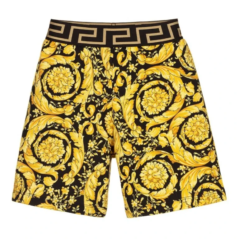 Young Versace Kids Barocco Print Cotton Shorts