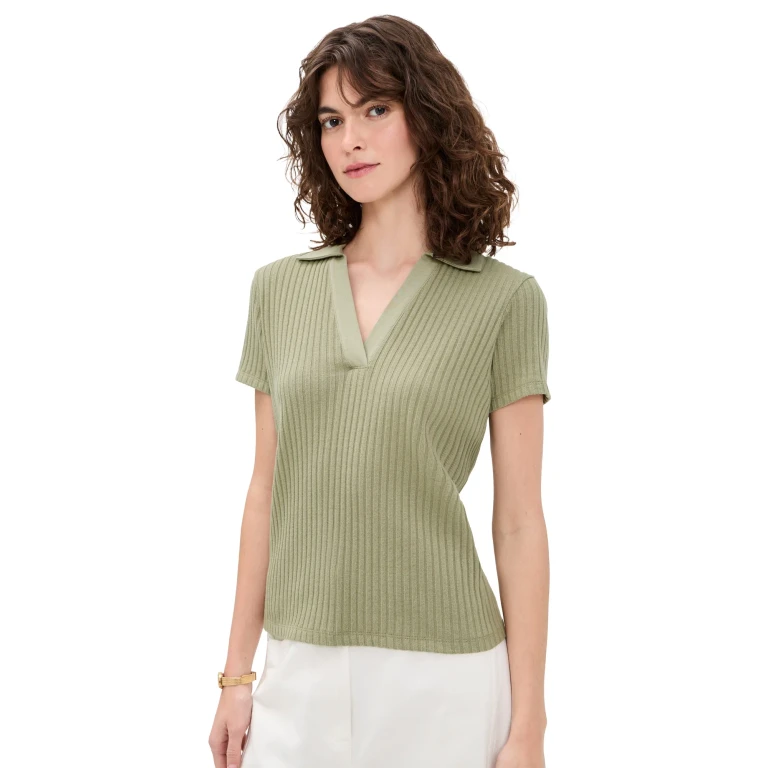 Vince Rib Short Sleeve Polo Olive Stone XXS