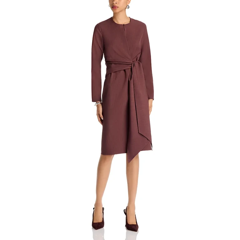 Misook Long Sleeve Draped Tie Shift Dress