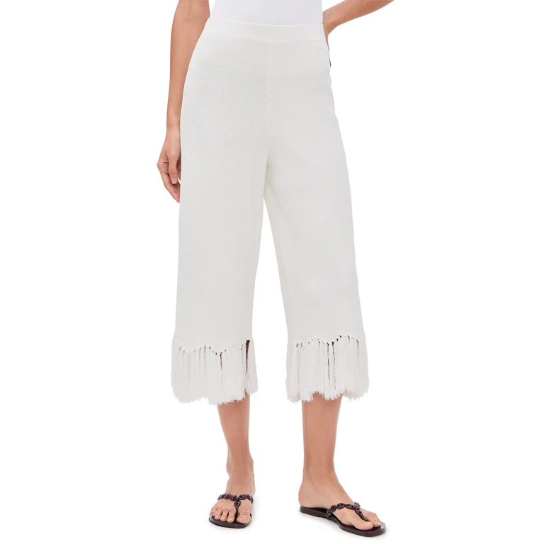 English Factory Fringe Detailed Knit Pants Off White L
