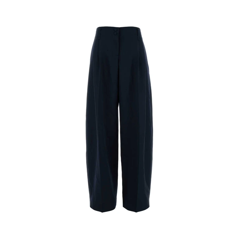 Alexander McQueen Navy Blue Wool Wide-Leg Pant Plt Wide Lg Trs Pantaloni - Women