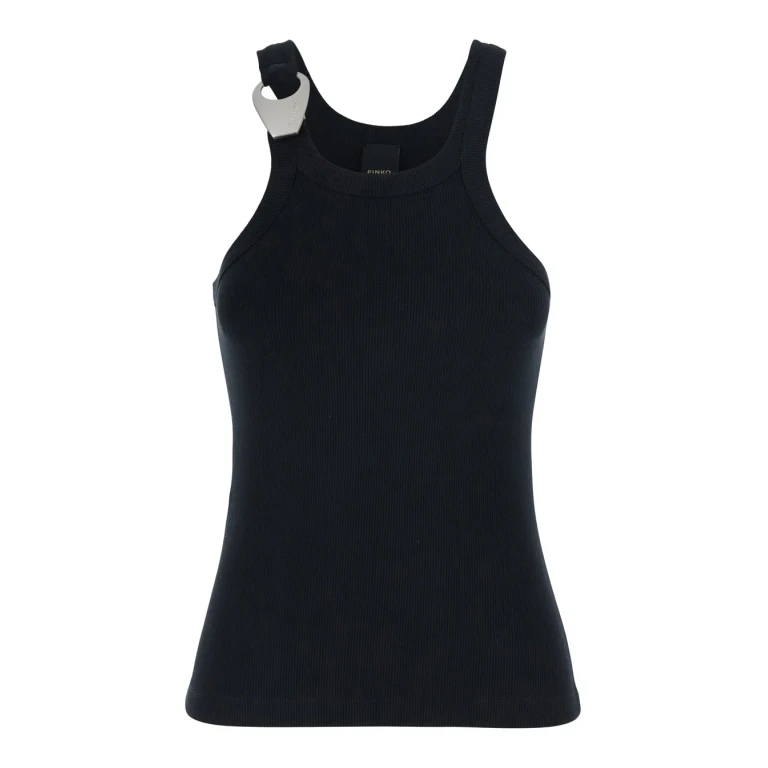 Pinko Cassis Canotta Costina Tank Design Black Cotton Women