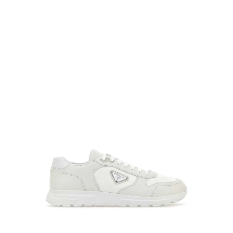 Prada White Leather And Fabric Sneakers