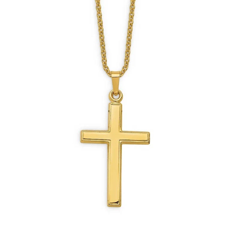 Men's Polished Cross Pendant Necklace in 14K Yellow Gold, 20
