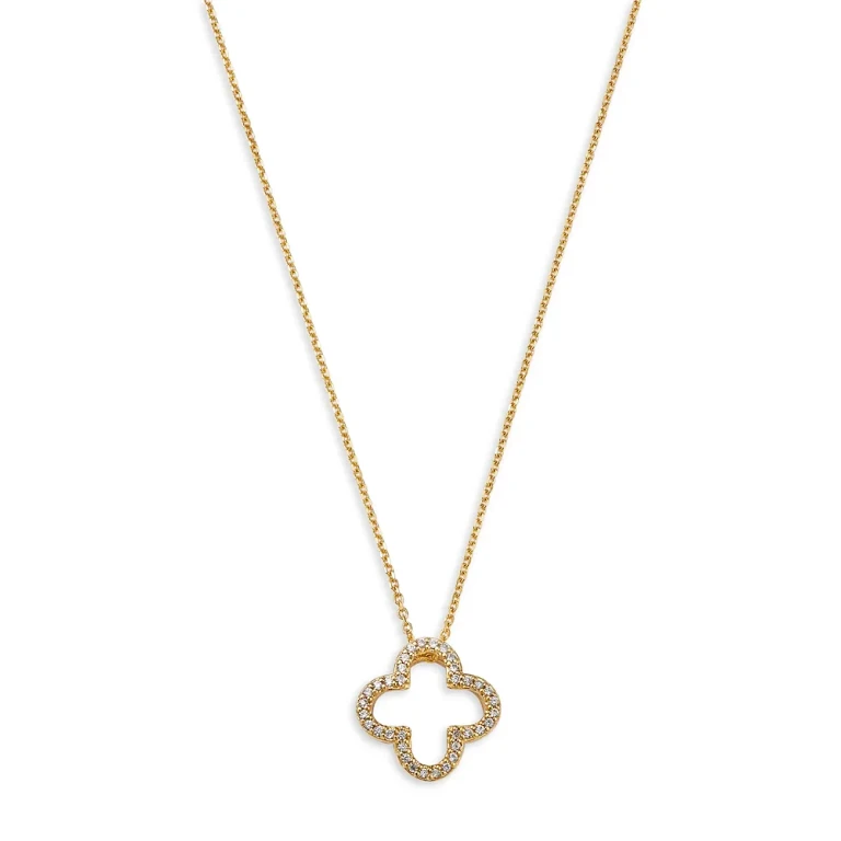 Diamond Openwork Clover Pendant Necklace in 14K Yellow Gold, 0.20 tcw