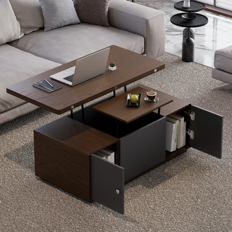 Modern Gray Multi-functional Rectangle Lift-top Coffee Table Extendable with Storage