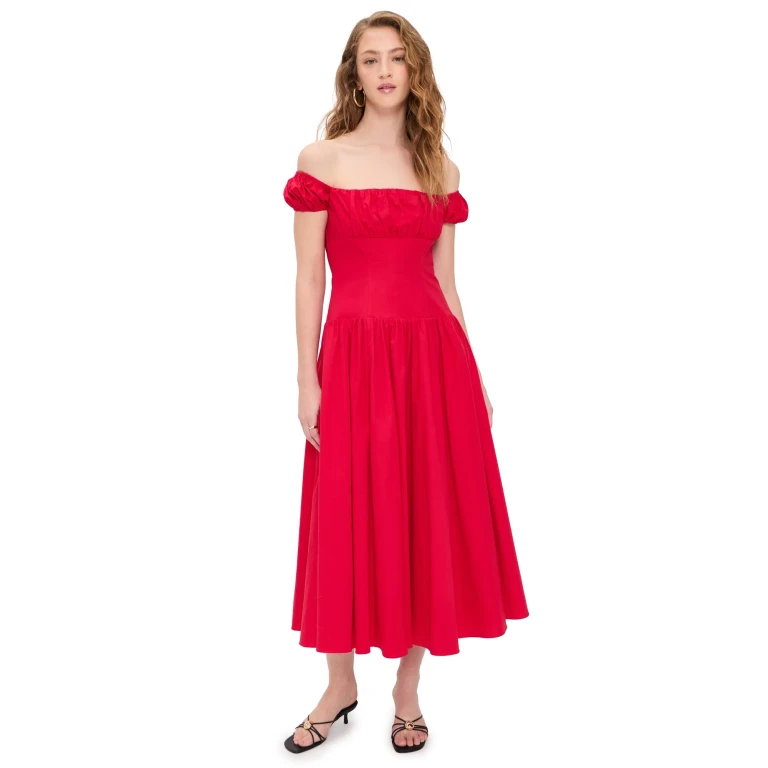 CAROLINE CONSTAS Augusta Drop Waist Dress High Risk Red M