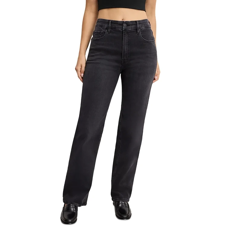 Good American Soft Tech Good True Straight Jeans in Black343