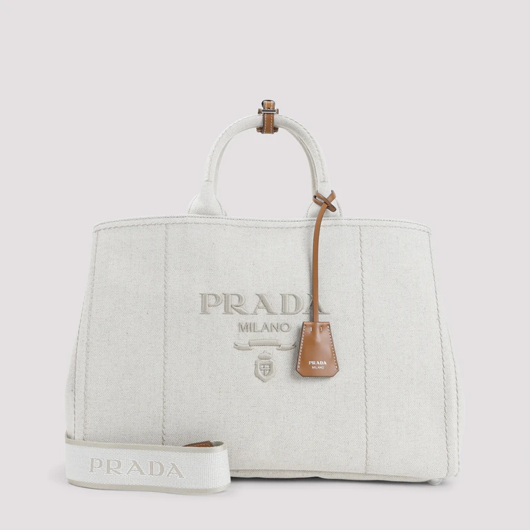 Prada Tote Bag Nude & Neutrals Cotton Linen - Unisex