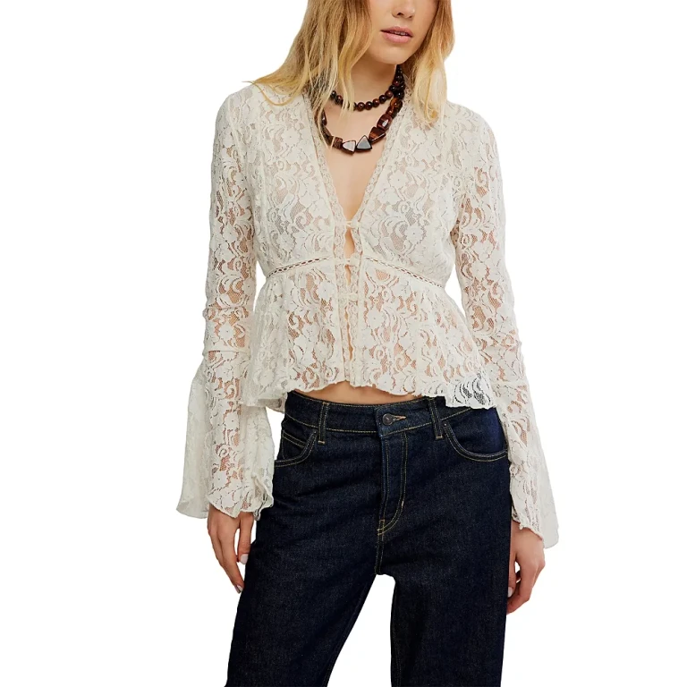Free People Whispering Love Lace Blouse