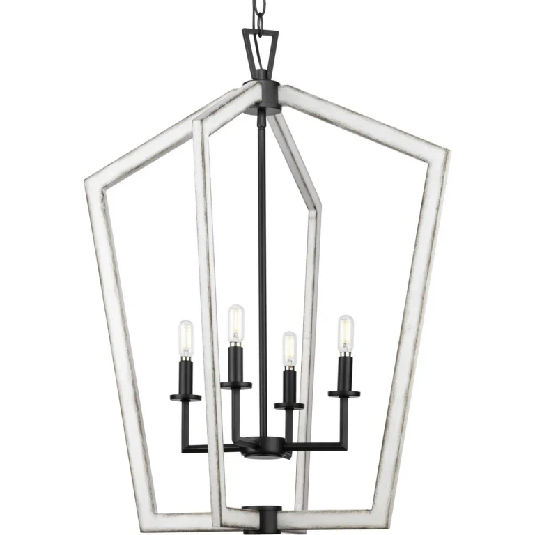 Matte Black Four Light Foyer Pendant from the Galloway Collection