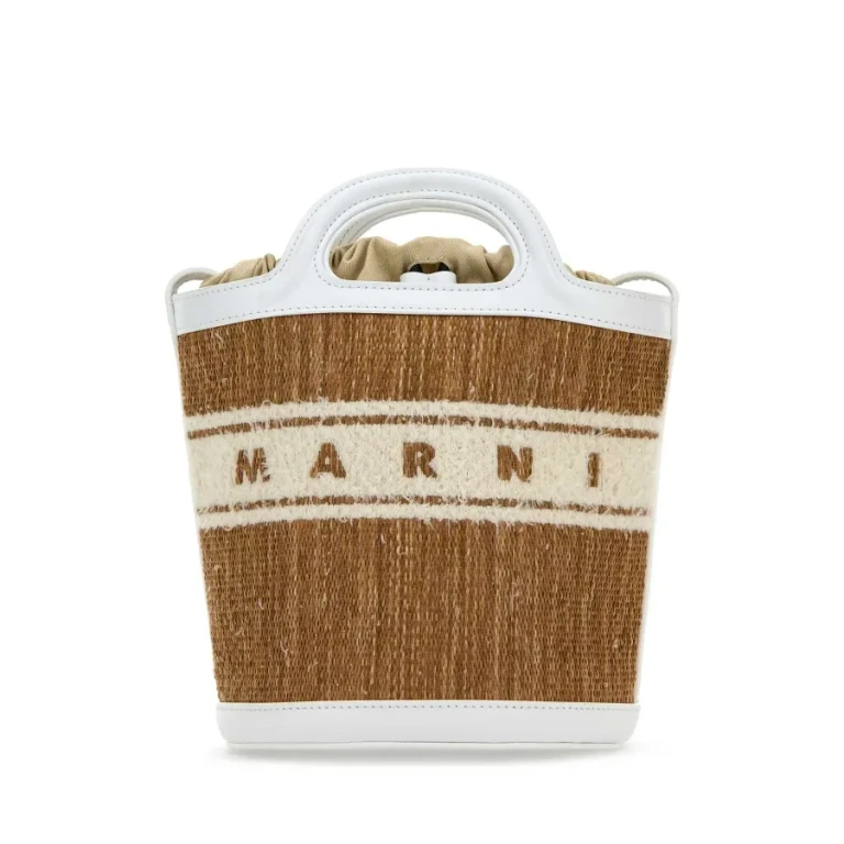 Marni Two-tone Raffia And Leather Tropicalia Bucket Bag