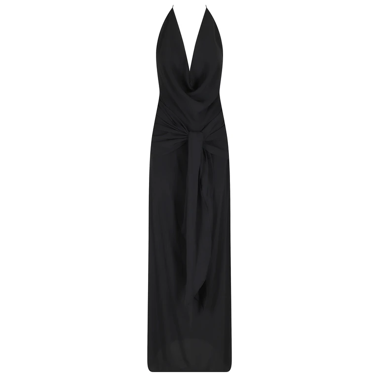 Federica Tosi Abito Lungo Scollo Profondo Halter Neck E Schiena Scoperta Crepe De Chine Black Acetato Seta - Women