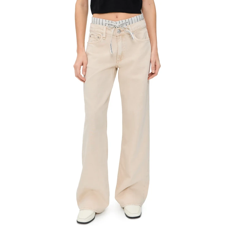 rag & bone Featherweight Saige Low-Rise Full Boxer Straight Jeans Sandstripe 28