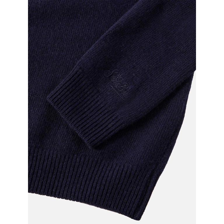 Mc2 Saint Barth Navy Blue Crewneck Sweater Douglas With Bello E Monello Jacquard