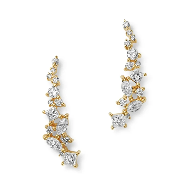 Diamond Climber Earrings in 14K Yellow Gold, 0.75 tcw
