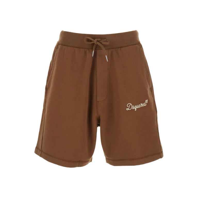 Dsquared2 Brown Shorts With Drawstring Waist And Logo Lettering On The Front In Cotton For Men