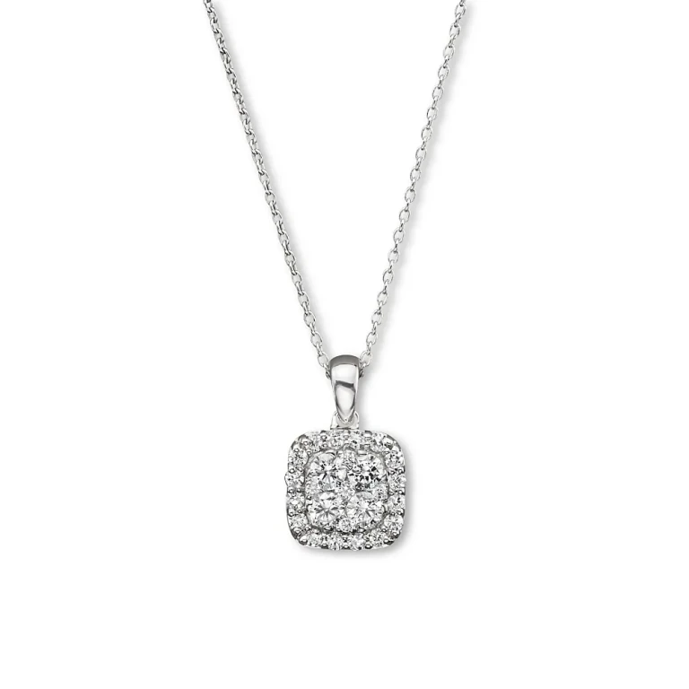 Diamond Cluster Pendant Necklace in 14K White Gold, 0.50 tcw