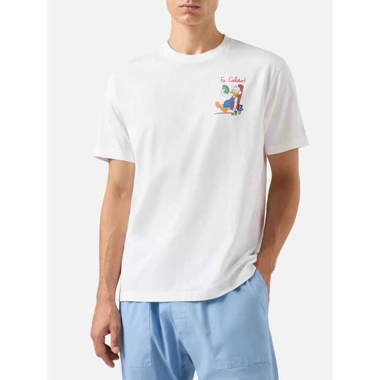 Mc2 Saint Barth Cotton T-Shirt With Scrooge Print And Fa Caldo Embroidery Disney Special Edition White - Men
