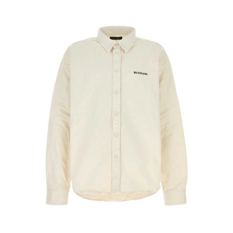 Balenciaga Ivory Denim Oversize Shirt White Exterior: Cotton Camicie - Unisex