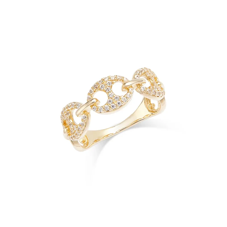 Diamond Pave Mariner Link Ring in 14K Yellow Gold, 0.30 tcw
