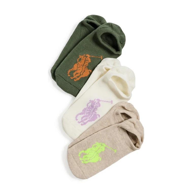 Polo Ralph Lauren Big Pony Sneaker Liners 3-Pack Light Oatmeal Heather One Size