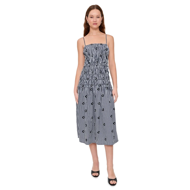 MAUDE CLUB Madison Dress Navy Gingham Emb S
