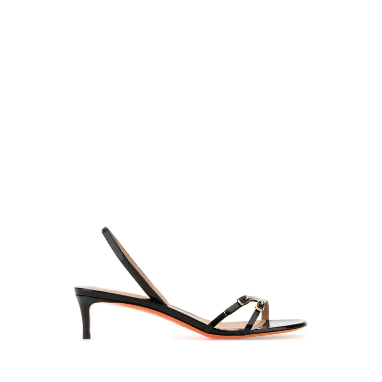 Santoni Black Leather Virna Sandals
