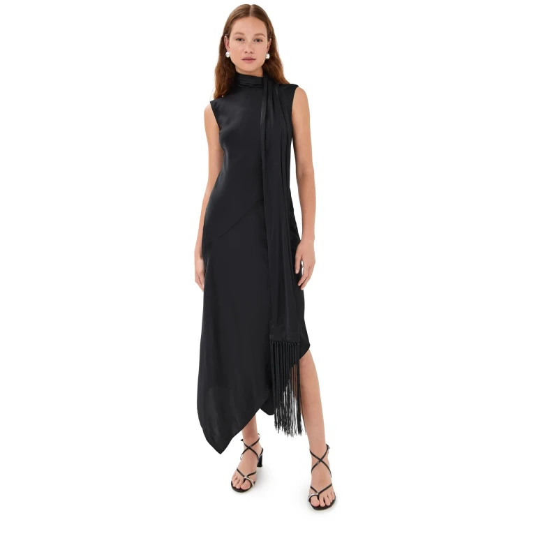 Acne Studios Viscose Soft Satin Tunic Dress Black 40