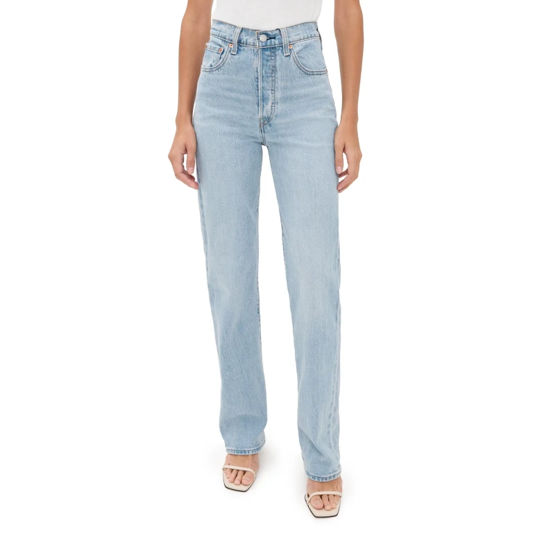 Levi's Ribcage 全长直筒牛仔裤 Blasted Stone Clean