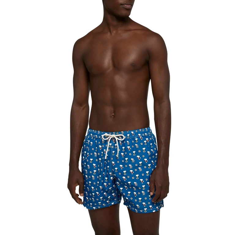 Mc2 Saint Barth Lightweight Fabric Swim Shorts Lighting With Snoopy Print Peanuts Special Edition Blue Swimshort - Men