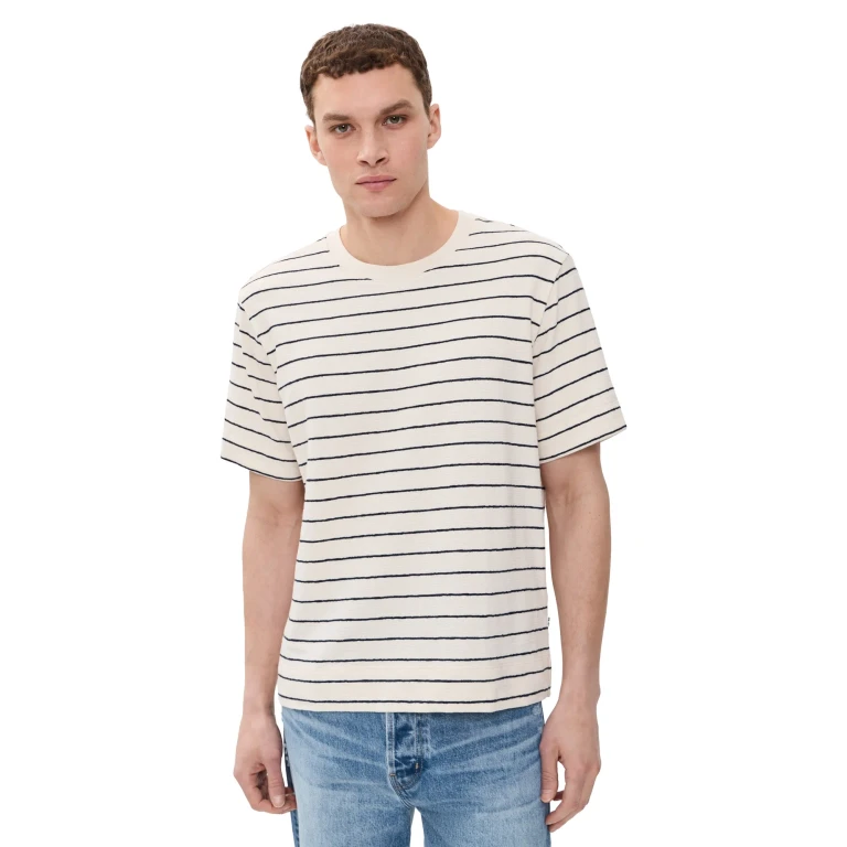 NN07 Pedro Textured Stripe Tee Navy Blue L