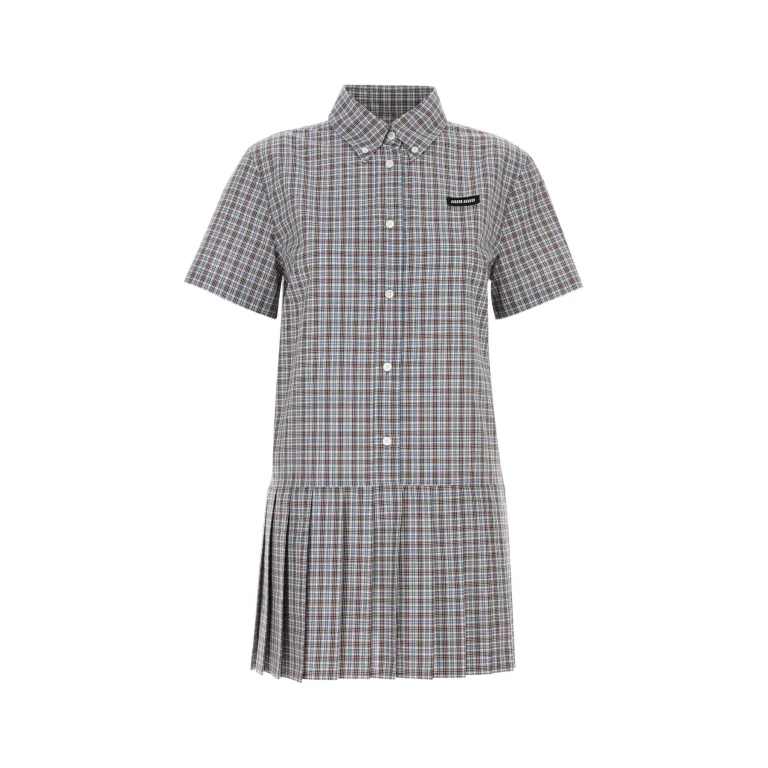 Miu Miu Embroidered Cotton Mini Shirt Dress