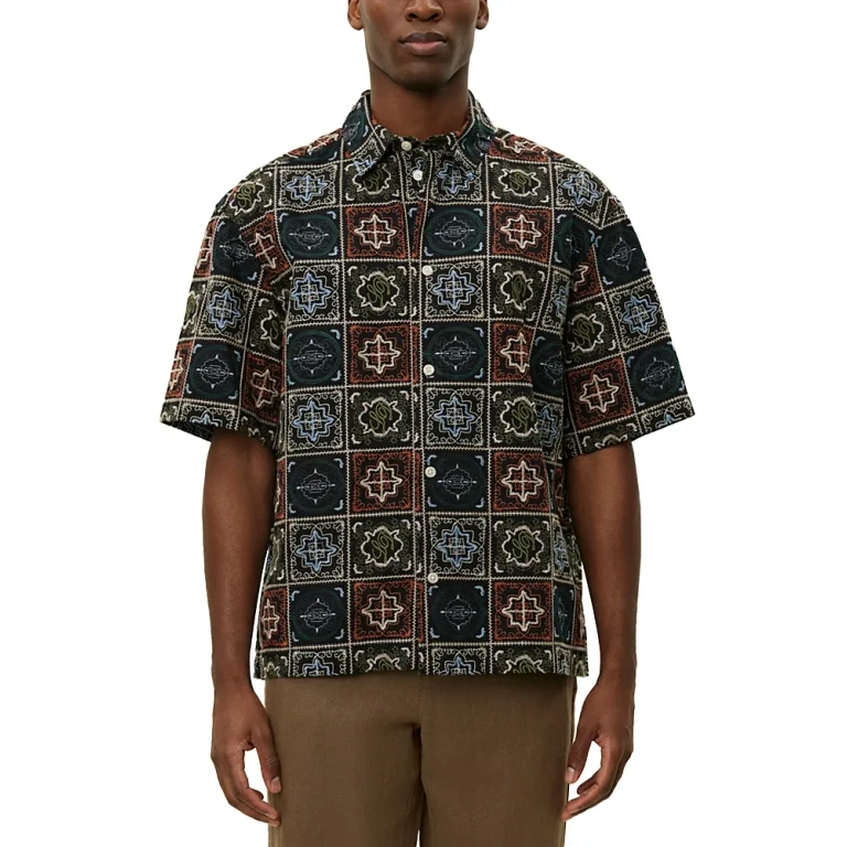 Les Deux Larry Tile Print Cotton Shirt