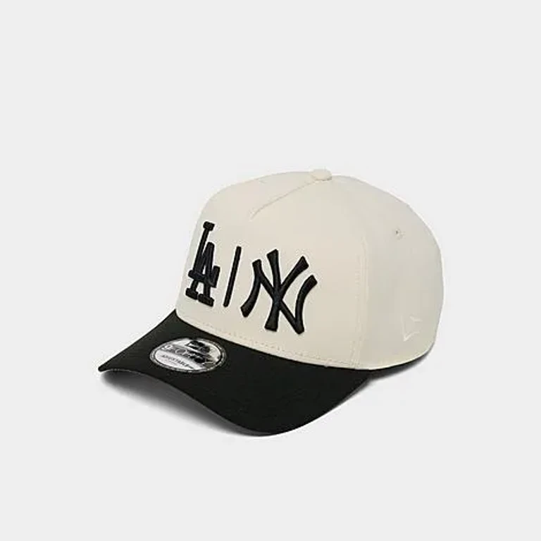 New Era Women's Los Angeles Dodgers New York Yankees MLB Split 9FORTY A-Frame Snapback Hat in Chrome/Black