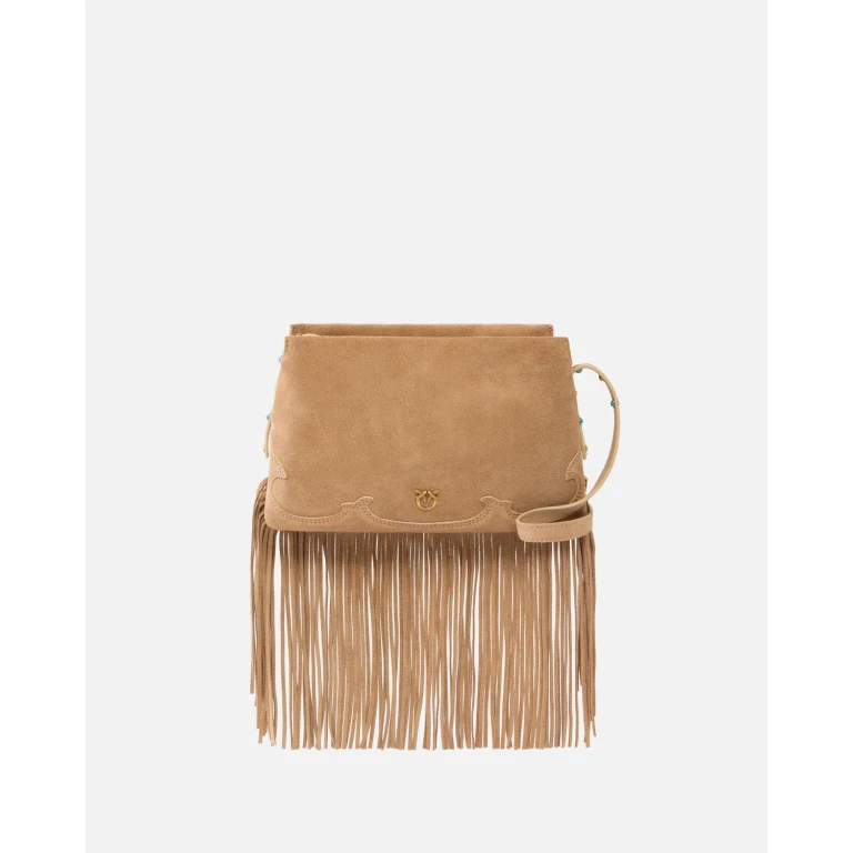 Pinko - Petit sac à bandoulière One, Two, Three Bag en daim à franges