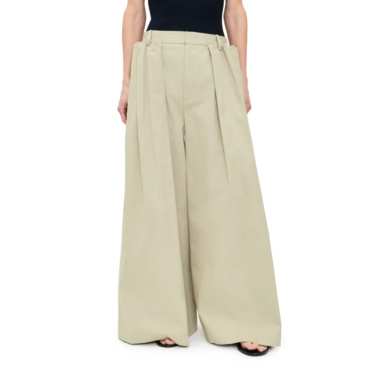 Tibi Luxe Twill Tucked Pleated Petite Trousers Taupe 10