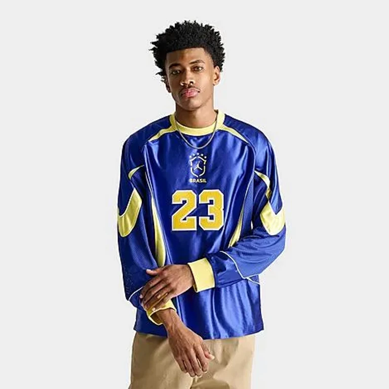 Jordan Men's Brazil Long-Sleeve Goalkeeper Soccer Jersey in Old Royal/Yellow Pulse Size: Small