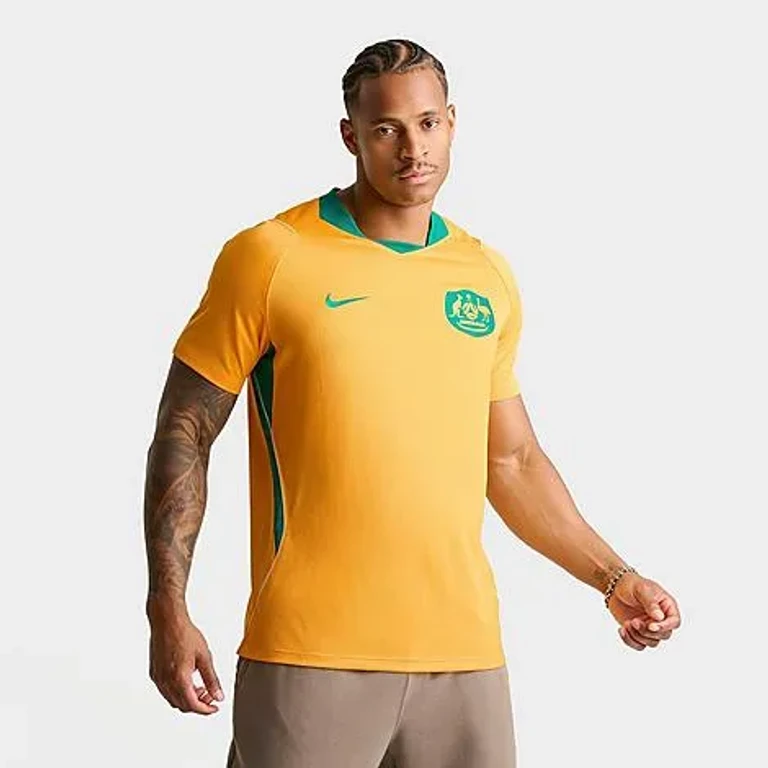 Nike Men's Australia 2026 Stadium Home Dri-FIT Replica Soccer Jersey in Sport Gold/Mystic Green/Mystic Green Size: Small