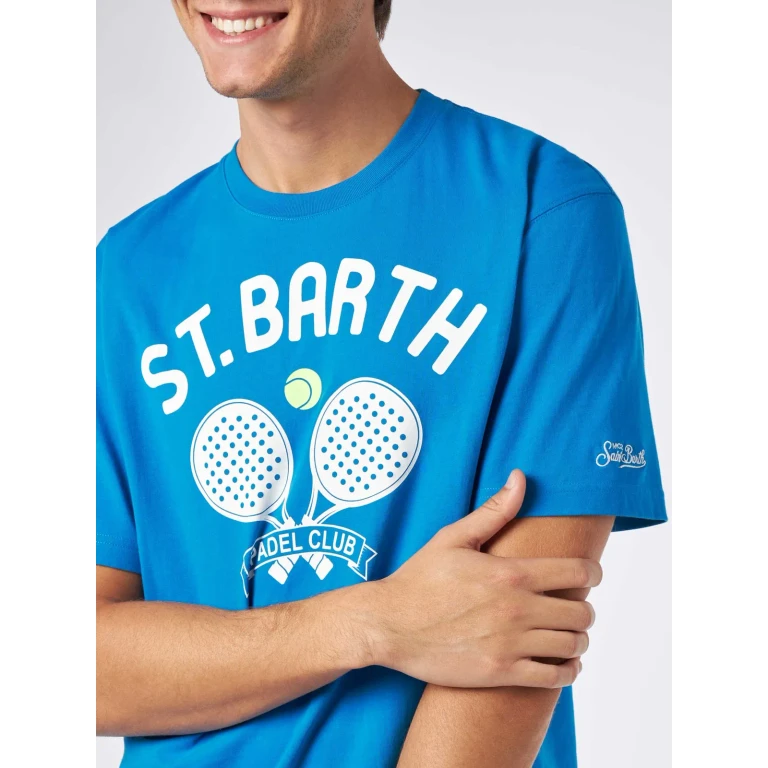 MC2 Saint Barth Arnott Heavy Cotton Bluette T-shirt With St. Barth Padel Club Print