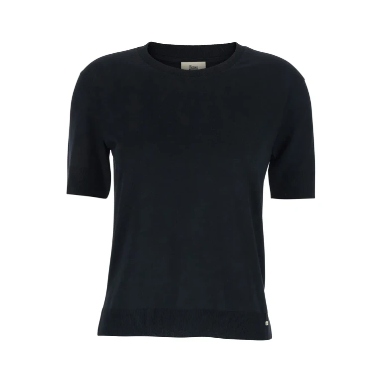 Herno Crew Neck T-shirt With Logo Plate On The Front In Cotton Blend Black Women