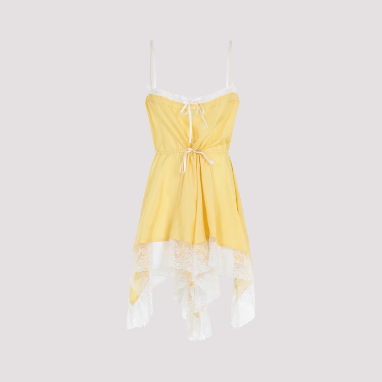 Saint Laurent Lace-Detail Strapless Mini Dress Yellow & Orange Silk - Women
