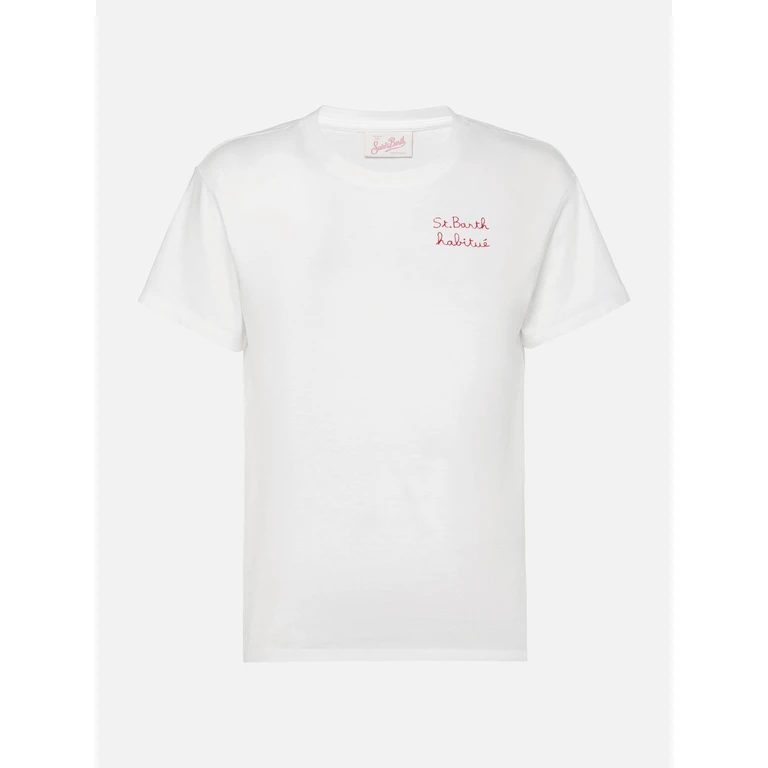 Mc2 Saint Barth Emilie Cotton T-Shirt With St. Barth Habituè Embroidery White - Women