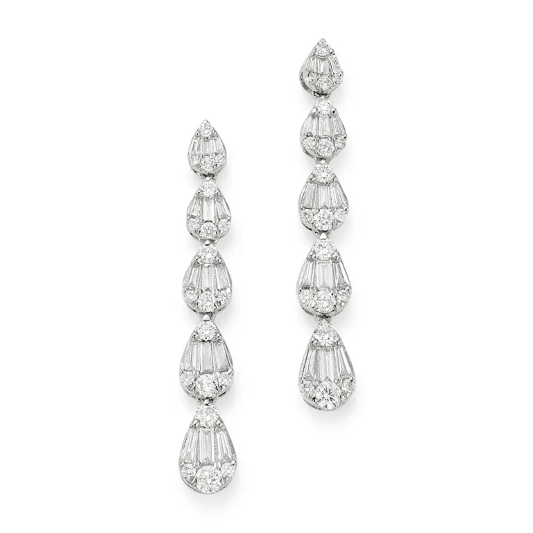Diamond Mosaic Drop Earrings in 14K White Gold, 1.15 tcw