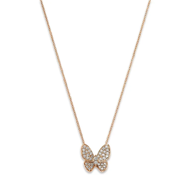 Diamond Butterfly Pendant Necklace in 14K Rose Gold, 0.33 tcw