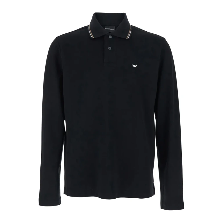 Emporio Armani Black Polo Shirt With Long Sleeves And Logo On The Front For Men